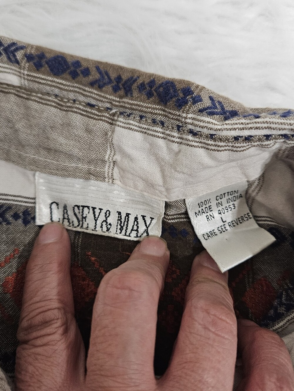 Casey & Max Women’s Boho Embroidered Cotton Top in Brown and Blue